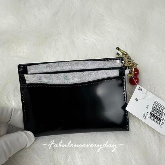 Coach Essential Card Case in Spazzolato Leather with Charm CCD81 Brass/Black NWT - Picture 3 of 6